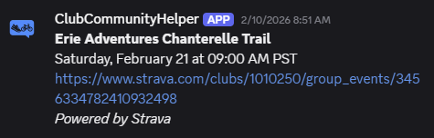 Upcoming Activity announcement screen shot